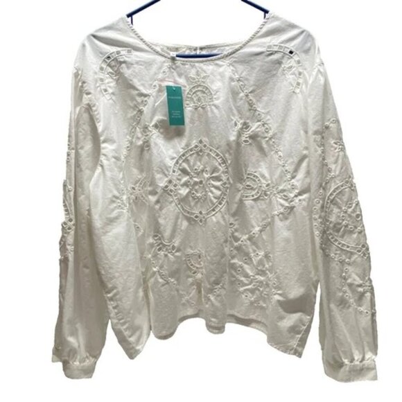 Maurices Eyelet Blouse Women's 1X White Linen Long Sleeve Boho Summer Top NWT - Picture 1 of 10